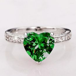 Wedding Rings CAOSHI Bright Green/Blue/White/Pink Zirconia Ring Lady Love Heart Jewellery For Party Graceful Aesthetic Women Accessories