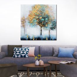 Abstract Figurative Art on Canvas Gold Trees Handmade Oil Painting Modern Decor