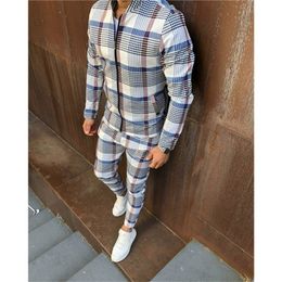 Men's Tracksuits Men' 3D Plaid Sports Suit Gentlemen Sets Jacket Men Set Tracksuit fitness Fashion Zipper 2 Pieces Men's Sets Sportswear Suit men 230619