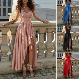 Casual Dresses Chest Wrapped Sleeveless Evening Dress Elegant Waist Tight High-Waist Women One Shoulder Irregular Flowy Hem Party