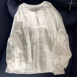 Women's T Shirts QQ6228 Tops Fashion Designer Blouses 2023 Spring Summer Women Lurex Embroidery Long Sleeve Casual Loose White Silk Cotton