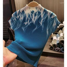 Women's T Shirts Printed Corn Kernel Pleated T-shirt Women Stand Collar Slim Short Sleeve Top Summer Style Clothes