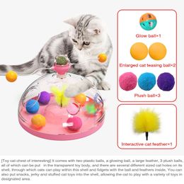 Funny Cat Educational Toy Indoor kitten Interactive Game Rotating Trackball Feather Fun Cat Toy Stimulating Brain Chest