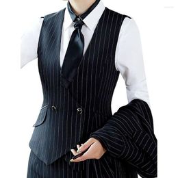 Women's Vests Women's Suit Striped Vest V-neck Double-breasted Slim Fit Sleeveless Jacket Commuting Office Custom Selling Product 2023