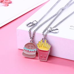 Pendant Necklaces Luoluo&baby 2Pcs/Set Cartoon Hamburger Fries Friends Couples Chain Friendship Gifts For Kids Girl