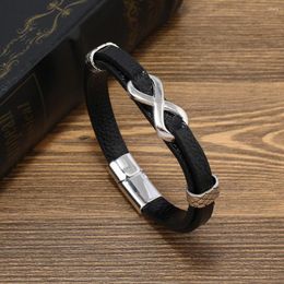 Charm Bracelets Simple Personality Bracelet Leather Alloy Magnetic Clasp Figure 8 Business Versatile Men's