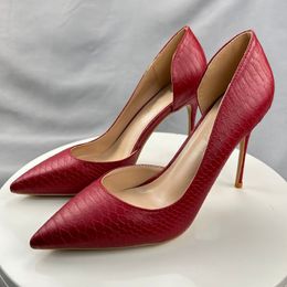 Red Matte Crocodile Effect Red Bottoms Shoes Brand Pumps New Fashion Luxury Red Sole Sandals Cut-outs Women Pointy Toe High Heel Shoes for Party Dress Stiletto Heels