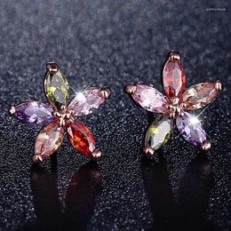 Dangle Earrings HUAMI Crystal Flower Stud For Wome Colourful Rose Gold Colour Wholesale Ins Earings Fashion Jewellery 2023 Bijoux