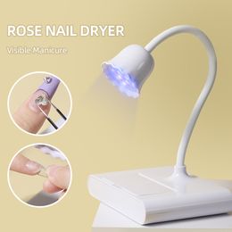 Nail Dryers Rose Nail Dryer With Mirror Mini Nail LED Lamp False Nail Manicure Polish Glue Fast Dry UV Light Bendable Table Nail Lamp Dryer 230619