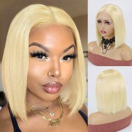 Short Bob Wig 613 Blonde Honey 13x4 Lace Front Human Hair Wigs Brazilian Bone Straight Human Hair Bob Wig Transparent Front Wig