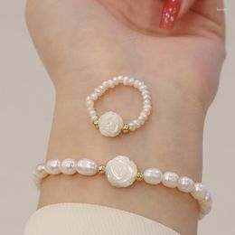 Charm Bracelets Minar Textured Genuine Freshwater Pearl Beaded Bracelet For Women White Shell Flower Beads Casual Accessories