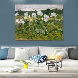 Modern Abstract Canvas Art White Poppy Handmade Oil Painting Contemporary Wall Decor