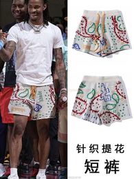 Mens Shorts Designer Short Fashion Casual Clothing Beach shorts High Version High Street Trendy Rhude Knitted Cashew Flower American Beach Pants with Drawstring Lo