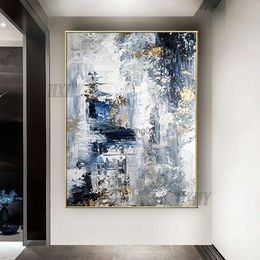 Modern Interior Wall Picture Pure Handmade Blue Texture Canvas Oil Paintings Creative Gypsophila Mural Abstract Home Decor Art