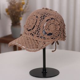 Ball Caps Hand Woven Baseball Cap Handmade Flower Hollowed Thin Skullies Spring Summer Breathable Leisure Fashion Knit Hats 230619