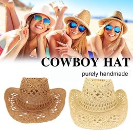 Wide Brim Hats Bucket Handmade Cowboy Straw Hat Women Men Fashion Hollow Travel Summer Western Outdoor Sunshade Out Unisex Str P9A0 230619