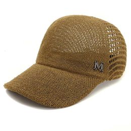 Ball Caps Hollow Summer Knit Baseball Cap Letter M Mesh Cotton Linen Equestrian Hat Men's and Women's Girls Breathable Sun 230619