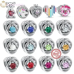 For pandora charms sterling silver beads Unicorn Painted Heart Colourful Zircon charmes ciondoli DIY Fine Bead Jewellery