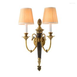 Wall Lamps American Luxury Vintage Copper Lamp For Living Room Bedroom Corridor El French Antique Led Sconces Mirror Light