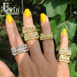 Solitaire Ring Uwin Custom Name Ring Vintage Jewellery Accessories Personalised 3D Embossed Ring Matching Couple Stuff 230620