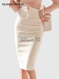 Skirts SymorHouse High Waist Midi Skirts Women Spring Summer Office Korean Elegant Split Back Sexy White Bodycon Pencil Skirt Female J230621