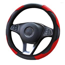 Steering Wheel Covers Car Decorative Carbon Fiber Cover Breathable Non Slip PU Leather Suitable For 37-38cm