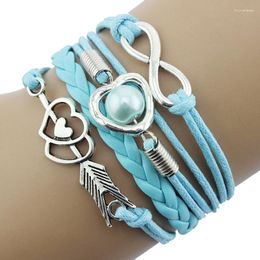 Link Bracelets For Women Men Fashion 1PC Infinity Love Heart Pearl Friendship Antique Leather Charm Raym22