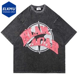 Men's T-Shirts Letter Splicing Vintage T-shirts Oversized Hip Hop Streetwear Harajuku T Shirt Summer Men Loose Short Sleeve Y2K T-shirt Black 230621