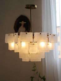 Pendant Lamps Vintage Style Chandelier Handmade Sand White Glass Living Room Dining Bedroom Light Luxury Lamp