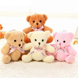 Plush Toys Love Sitting Bear Cute Small Pendant Mini Cartoon Bow Tie Scarf Bouquet Bears Toy Unisex Valentine Gift 11CM