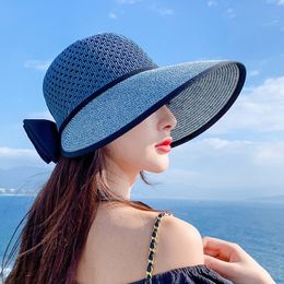 Outdoor Hats women hats bow big-brimmed straw hat summer travel sun hat mesh breathable sunscreen sunshade beach hat ladies visor caps 230621