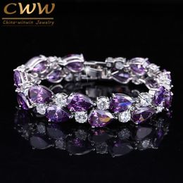 Bangle CWWZircons Designer Purple Crystal Large Mona Lisa Bijoux Bracelets Bangles Clear Zircon Bracelet Femme Fashion Jewelry CB126 230620