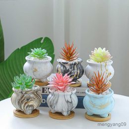 Planters Pots Color Ceramic Flowerpot Set Fleshy Pot Water Transfer Printing Nordic Simple Christmas Gift Family Garden Decoration R230621