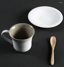 Mugs 200ml Creative Stoare Mug Handle With Spoon Coffee Cup And Saucer Black White Simple Personality Ceramic Drinking