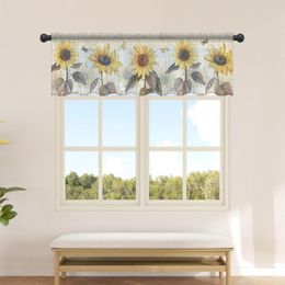 Curtain Vintage Flowers Butterflies Yellow Sunflower Short Tulle Curtains For Kitchen Cafe Sheer Voile Half-Curtain Bedroom Doorway