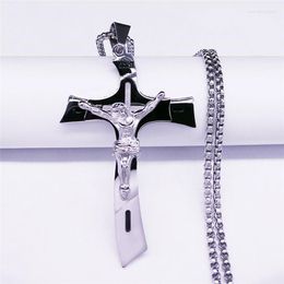 Pendant Necklaces Crucifix Jesus Cross Stainless Steel Multilayer Big Necklace For Women/Men Silver Color Jewelry Collier Homme