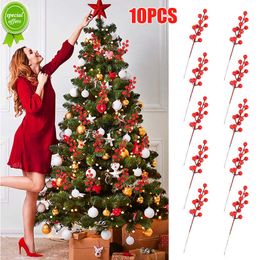 New 5/10Pcs Xmas Red Berries Branches Cherry Stamen Christmas Decorations For Home Tree DIY Wreath Garland Wedding Artificial Flower