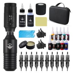 Tattoo Guns Kits Wireless Machine Complete Kit Rotaty Adjustable Speed Waterproof Battery Pen Set Cartridges Needle For Body Art 230620