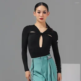 Stage Wear Long Sleeve Twist Front Tops Female Latin Dance Dress Women Ballroom Samba Rumba Performance Dancewear NY63 6248