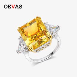 Solitaire Ring OEVAS 100% 925 Sterling Silver Luxury 13*16mm Topaz High Carbon Diamond Bridal Rings Sparkling Wedding Party Fine Jewelry Gifts 230620