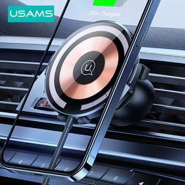 USAMS Magnetic Wireless Car Charger 15W Transparent Fast Wireless Charging Phone Holder in Car For iPhone 14 13 12 11 Pro Max