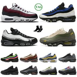 Big Size 12 Running Shoes For Mens Womens 95 95s OG Sneakers Classic Evolution Of Icons Black Neon Aegean Storm Sketch Cushion Walking Training Sports