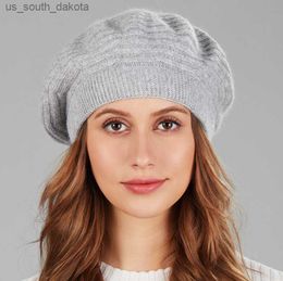 New Women Beige Black Berets Fashion Solid Colour Wool Knitted Berets With Ladies Beanie Beret cap Winter warm textured beret hat L230523