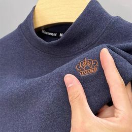 Men's T Shirts High End Crown Embroidery Long Sleeve T-shirt Men's 2023 Autumn And Winter Fashion Korean Plush Warm Pullover Casual Top