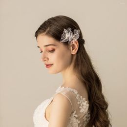 Hair Clips O568 Exquisite Wedding Bridal Hairpin Yarn Flowers Alloy Handmade Brides Bridesmaid Women Pageant Perform Prom Headpiece