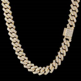 Hip Hop 14mm Sparkling Diamond Zircon Choker Necklace Mens Chunky Full Iced Out Cuban Link Chain Necklace