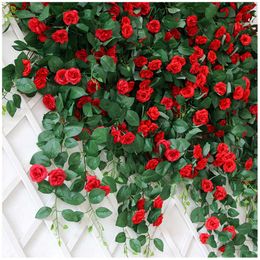 Dried Flowers Artificial Basket Wall Roses Vine Christmas Decorations for Home Silk Leaf Rattan Wedding Scenery Garden Fence Autumn