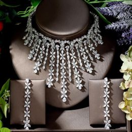 Necklace Earrings Set Fashion Luxury 2pcs Bridal Zirconia For Women Party Accessories Dubai Nigeria CZ Crystal Wedding Jewellery N-1293