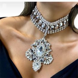 Strands Strings Exaggerated Oversized Heart Pendant Choker Necklace Drag Queen Luxury Crystal Water Drop Geometric Collar Neckalce 230620