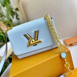 Designer shoulder bag Popular twist bags leather small square Designers Metal long chain V shaped buckle Simple Light luxury and high sense